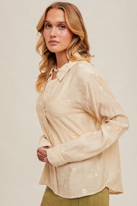 Cute As A Daisy Embroidered Long Sleeve Blouse: Ecru