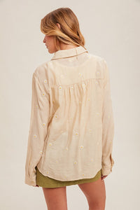 Cute As A Daisy Embroidered Long Sleeve Blouse: Ecru