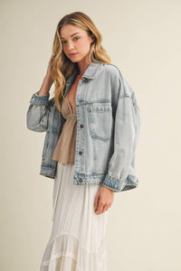 The Everyday Pleated Denim Jacket: Light Wash