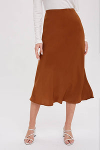 Emmersyn Satin Midi Skirt: Camel