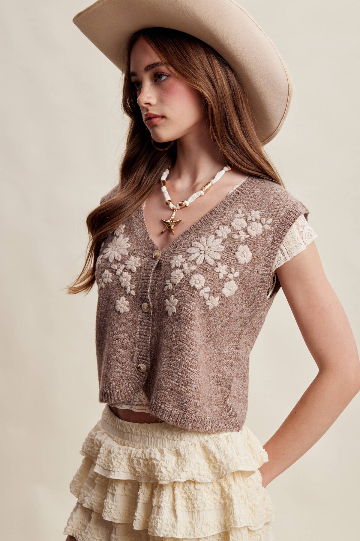 Pressed Petals Sweater Vest: Chestnut