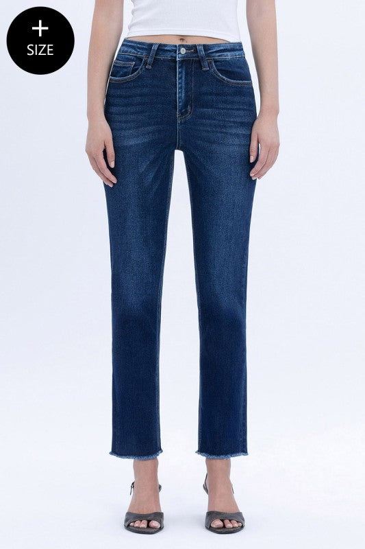 Willa Plus Size Slim Straight Jeans – Vervet by Flying Monkey (Comfort Stretch, Cropped Raw Hem)