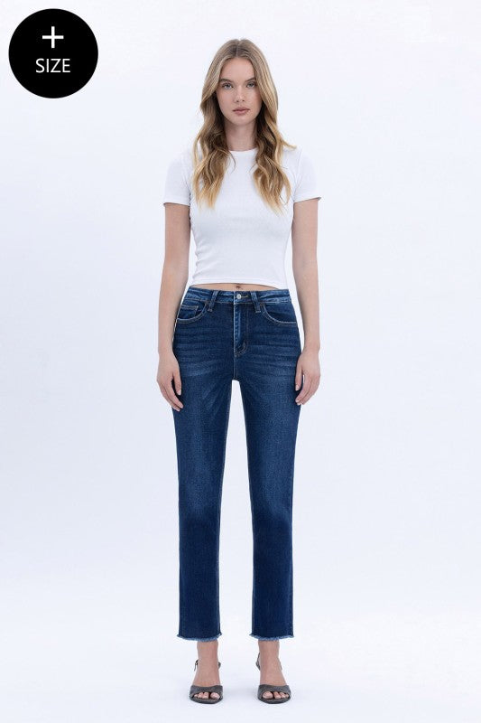 Willa Plus Size Slim Straight Jeans – Vervet by Flying Monkey (Comfort Stretch, Cropped Raw Hem)