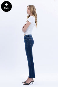 Willa Plus Size Slim Straight Jeans – Vervet by Flying Monkey (Comfort Stretch, Cropped Raw Hem)