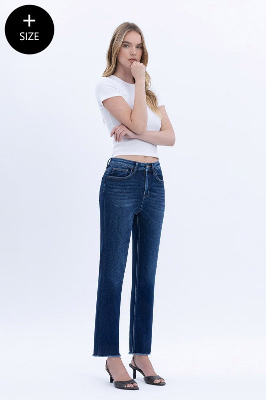 Willa Plus Size Slim Straight Jeans – Vervet by Flying Monkey (Comfort Stretch, Cropped Raw Hem)
