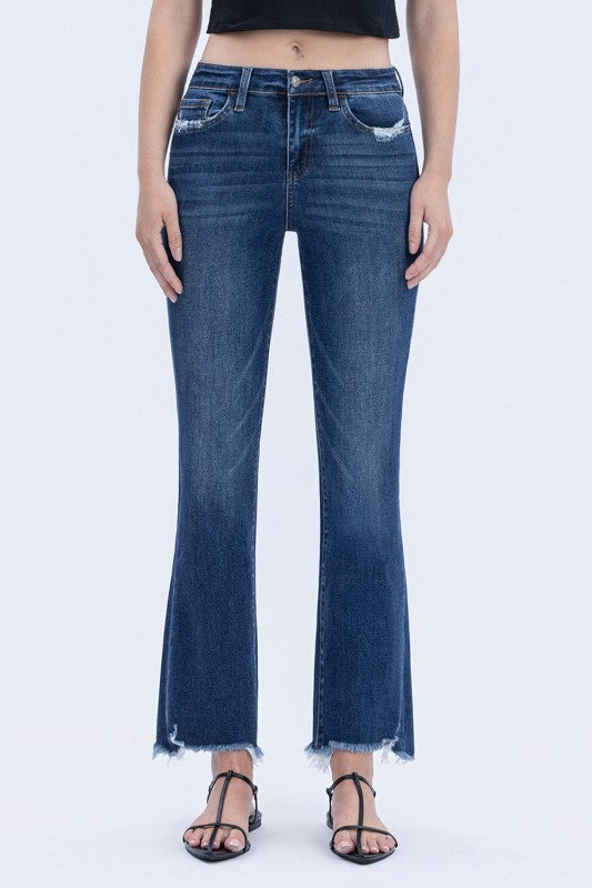 Lovervet Daphne High Rise Kick Flare Jeans – Distressed Cropped Denim with Frayed Hem