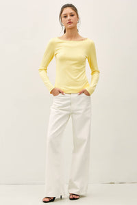 The Lila Lace Trim Rib Top: Banana