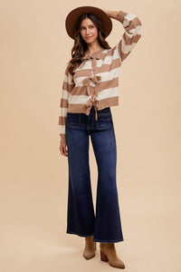 Ivy High Rise Wide Flare Jeans with Front Pockets – Dark Wash Stretch Denim