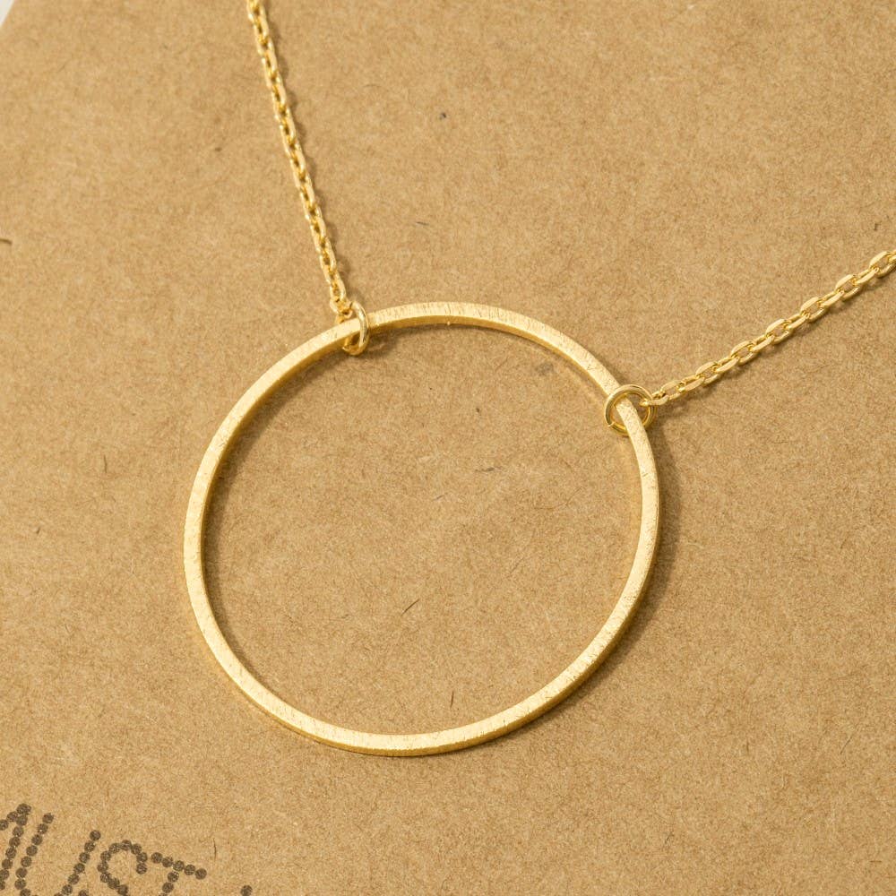 Everleigh  Gold Dipped Circle Pendant Necklace – Minimalist Brass Statement Jewelry