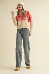 Nordic Charm Mock Neck Geometric Knit Sweater