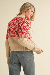 Nordic Charm Mock Neck Geometric Knit Sweater