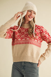 Nordic Charm Mock Neck Geometric Knit Sweater