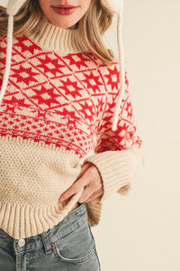 Nordic Charm Mock Neck Geometric Knit Sweater