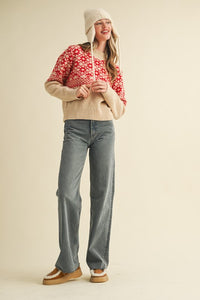 Nordic Charm Mock Neck Geometric Knit Sweater