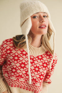 Nordic Charm Mock Neck Geometric Knit Sweater