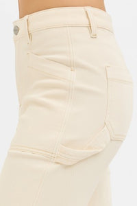 Risen "Rowan" High Rise Cuffed Straight Leg Jeans: Ivory