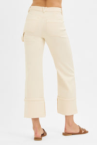 Risen "Rowan" High Rise Cuffed Straight Leg Jeans: Ivory