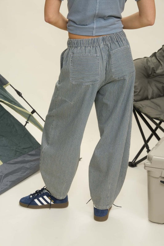 The Fern Parachute Stripe Denim Pant – High Waist Wide Leg with Drawstring Tie