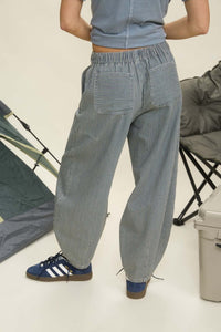The Fern Parachute Stripe Denim Pant – High Waist Wide Leg with Drawstring Tie