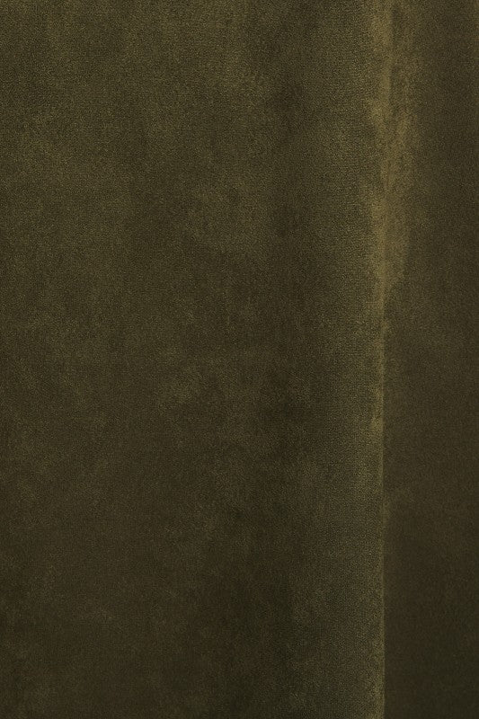 The Sadie Suede Overall Dress – Olive A-Line Pinafore with Pockets
