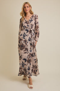 The Maribelle Floral Wrap Maxi Dress – Long Sleeve Surplice Chiffon Dress