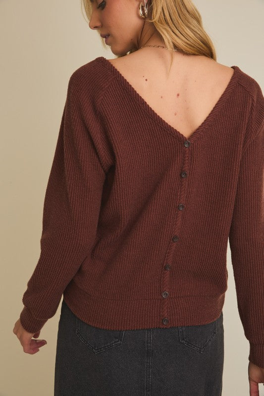 The Lanie Reversible Button-Down Cardigan – Deep Mocha Ribbed Knit