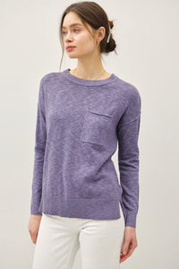 Delaney Slub Knit Pocket Sweater – Oversized Crewneck Pullover Top