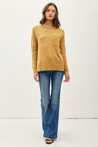 Delaney Slub Knit Pocket Sweater – Oversized Crewneck Pullover Top