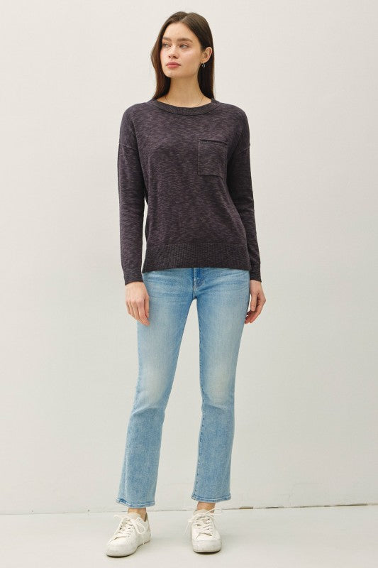 Delaney Slub Knit Pocket Sweater – Oversized Crewneck Pullover Top