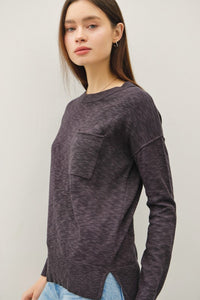 Delaney Slub Knit Pocket Sweater – Oversized Crewneck Pullover Top