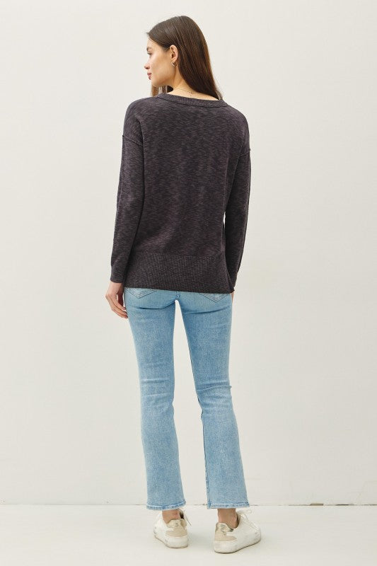 Delaney Slub Knit Pocket Sweater – Oversized Crewneck Pullover Top