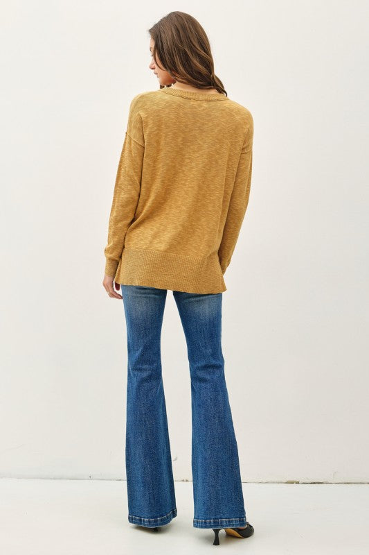 Delaney Slub Knit Pocket Sweater – Oversized Crewneck Pullover Top