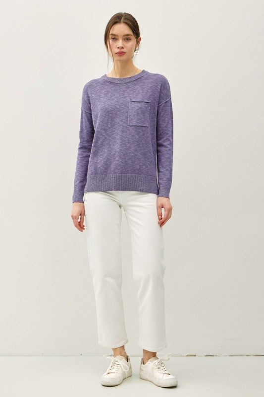 Delaney Slub Knit Pocket Sweater – Oversized Crewneck Pullover Top