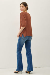 Rowan V-Neck Half Sleeve Sweater Top – Relaxed Knit Pullover