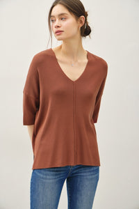 Rowan V-Neck Half Sleeve Sweater Top – Relaxed Knit Pullover