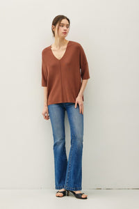 Rowan V-Neck Half Sleeve Sweater Top – Relaxed Knit Pullover