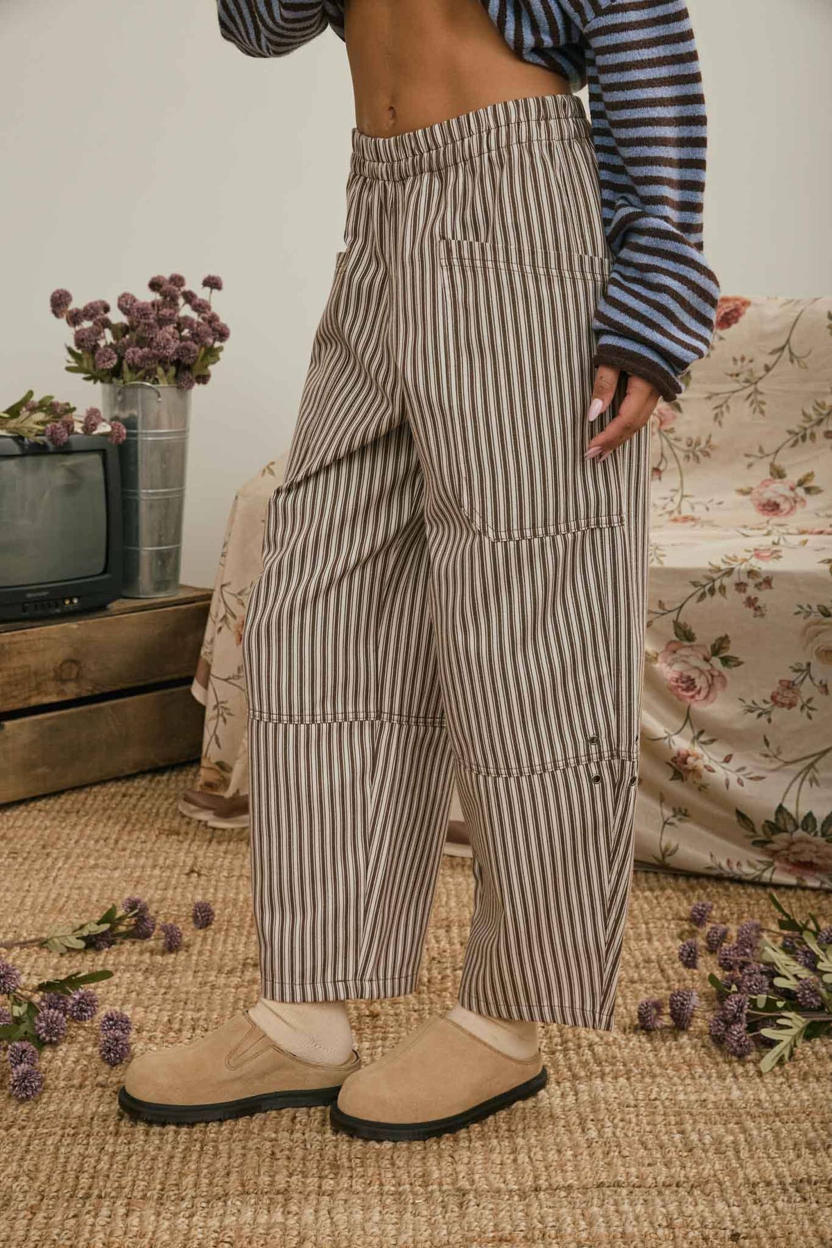 Harbor Stripe Utility Pants: Brown