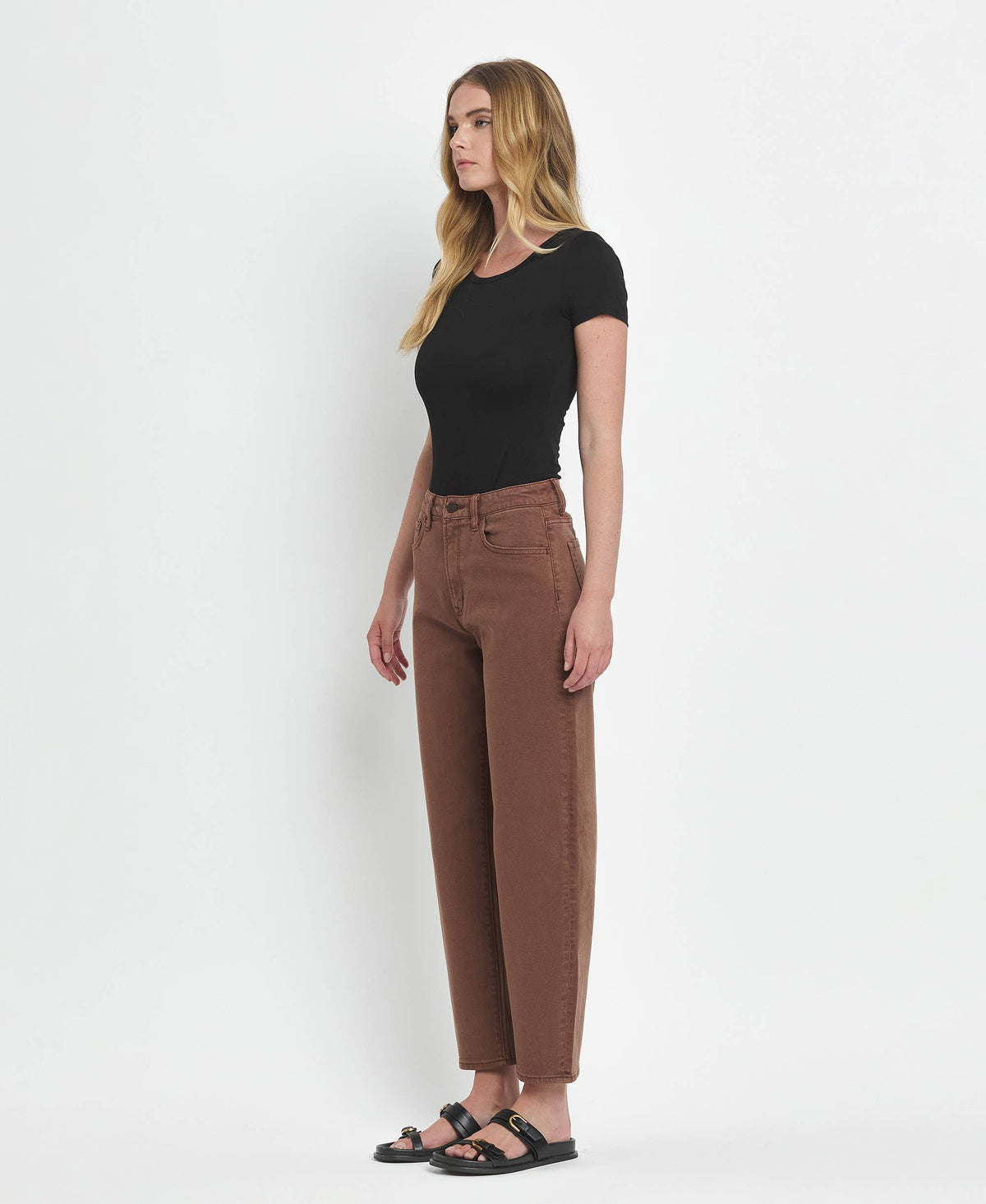 Vervet by Flying Monkey "Kate" Slim Barrel Jeans – Mocha Brown