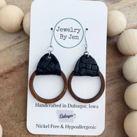 Camden Leather & Wood Hoop Earrings – Genuine Leather, Nickel-Free Hypoallergenic Jewelry