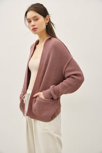 Autumn Rose Chunky Ribbed Knit Open Cardigan Sweater