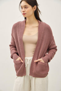 Autumn Rose Chunky Ribbed Knit Open Cardigan Sweater
