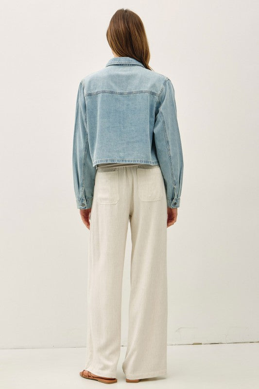 "Lennox Cropped Denim Shirt Jacket – Boxy Fit Button-Up (S–L)