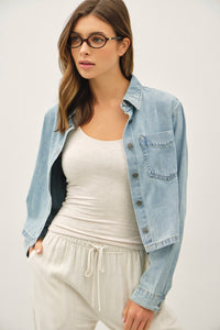 "Lennox Cropped Denim Shirt Jacket – Boxy Fit Button-Up (S–L)