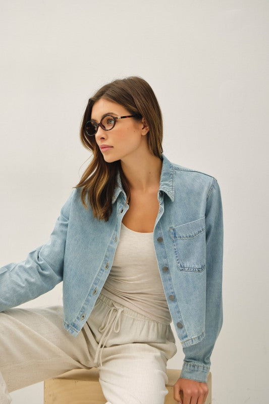 "Lennox Cropped Denim Shirt Jacket – Boxy Fit Button-Up (S–L)