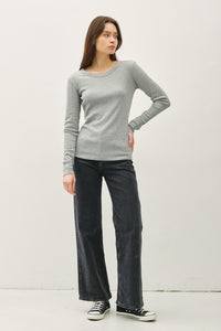 Sloane Ribbed Long Sleeve Round Neck Top – Soft Stretch Layering Essential (S–L)