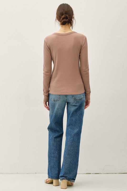 Sloane Ribbed Long Sleeve Round Neck Top – Soft Stretch Layering Essential (S–L)