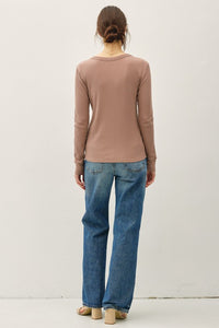 Sloane Ribbed Long Sleeve Round Neck Top – Soft Stretch Layering Essential (S–L)
