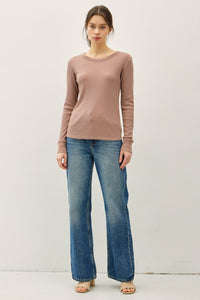 Sloane Ribbed Long Sleeve Round Neck Top – Soft Stretch Layering Essential (S–L)