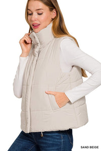 Oakley High Neck Puffer Vest – Fall Layering Essential in Red, Brown, Sand Beige & Dark Olive
