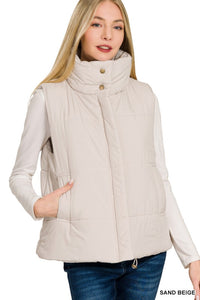 Oakley High Neck Puffer Vest – Fall Layering Essential in Red, Brown, Sand Beige & Dark Olive